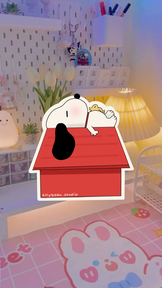Snoopy on his House with Woodstock Sticker